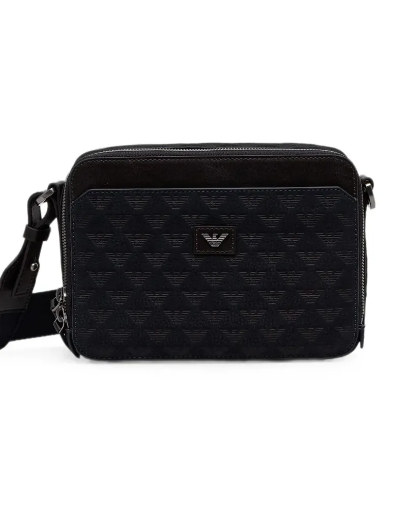 Emporio Armani cross body camera bag in textured leather with a zip closure - Blau Blau