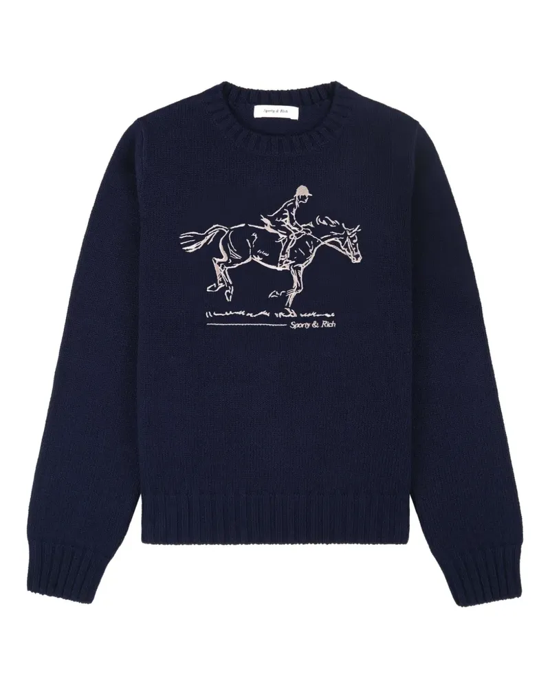 SPORTY & RICH equestrian-embroidered crew-neck sweater - Blau Blau