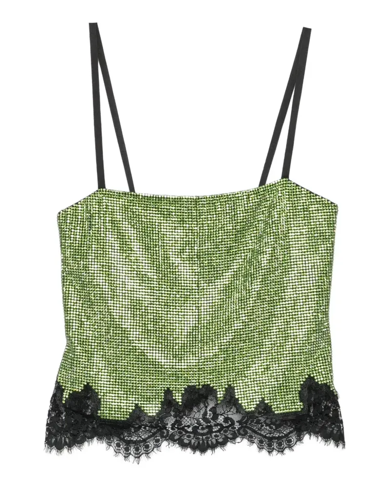 Self-Portrait rhinestone-embellished lace-trim top - Grün Grün