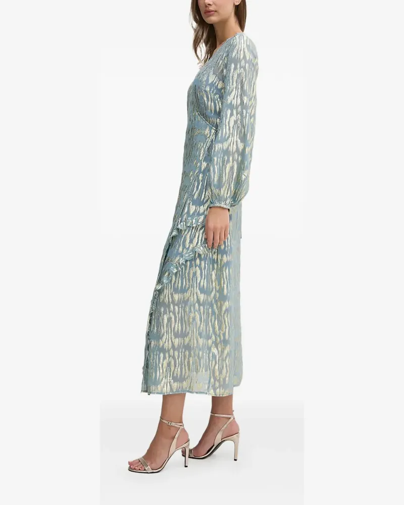 Never Fully Dressed Gerüschtes Midikleid mit Metallic-Print - Blau Blau