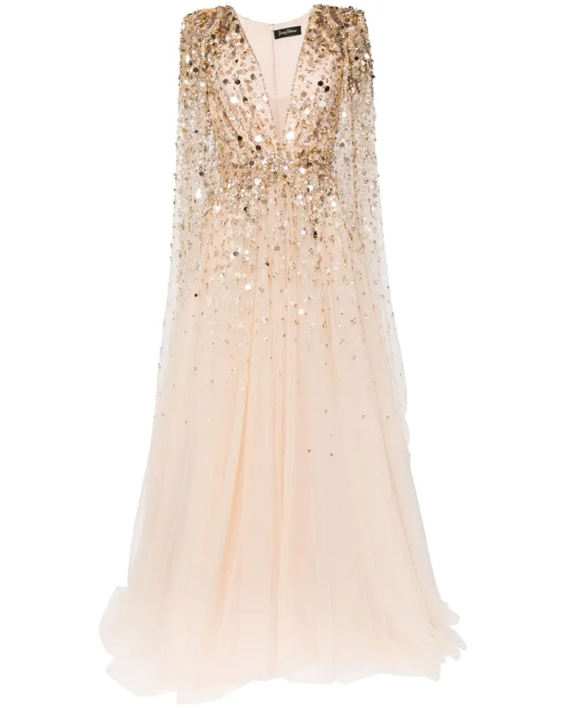 Jenny Packham Alondra Paillettenrobe im Cape-Stil Nude