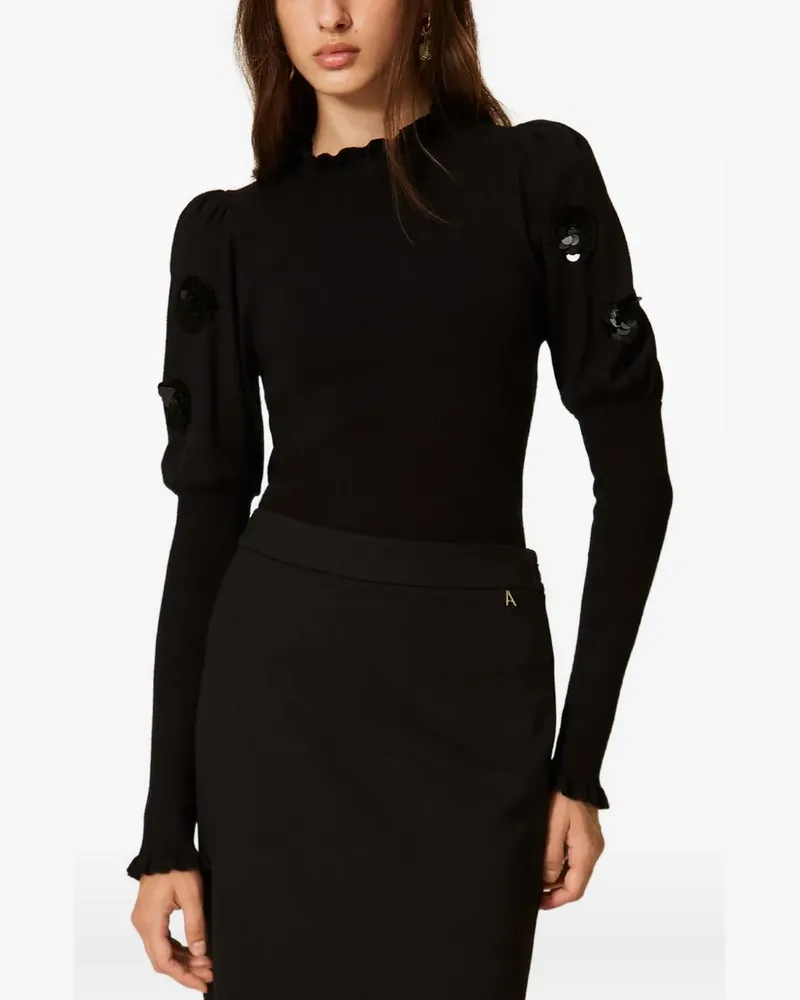 Twin-Set Pullover mit Paillettenstickerei - Schwarz Schwarz
