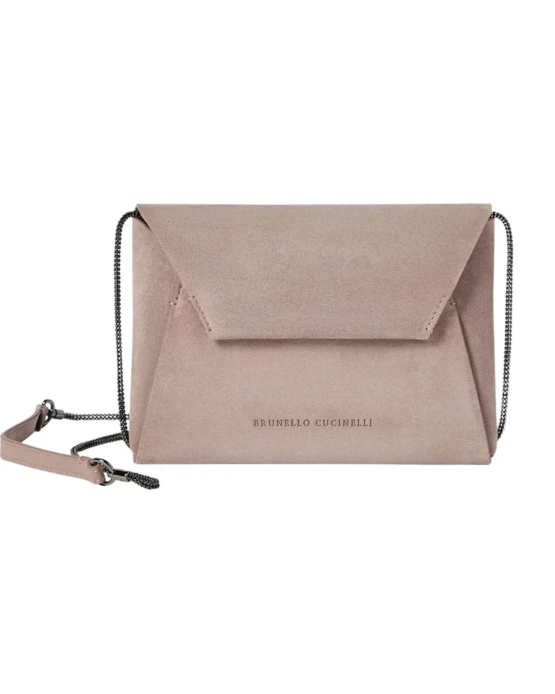 Brunello Cucinelli BC Duo pochette in suede with precious chain - Rosa Rosa