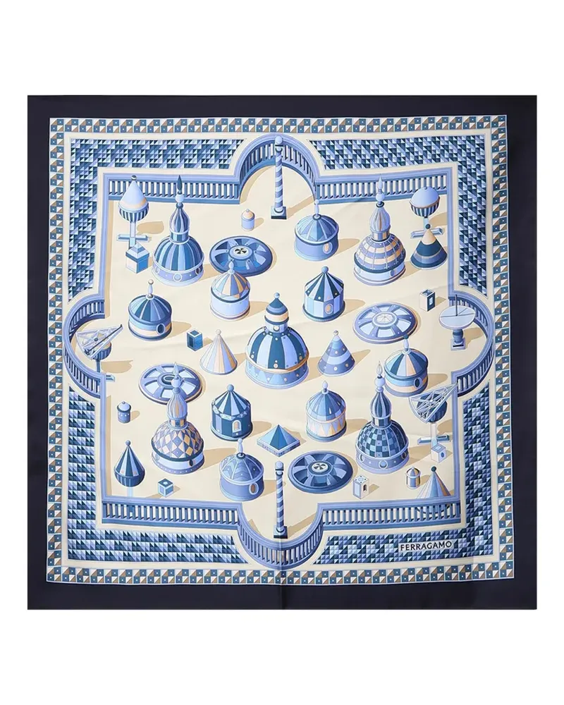 Ferragamo architectural-print silk scarf - Blau Blau