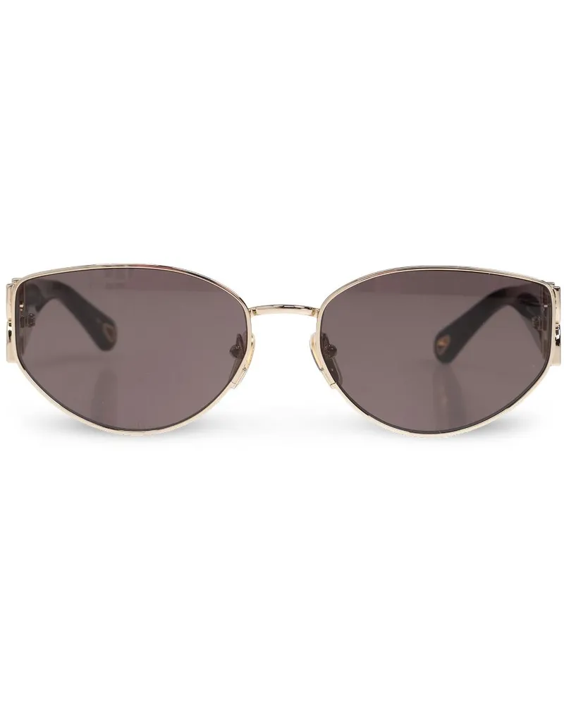Chloé Ovale Sonnenbrille mit Logo-Gravur - Schwarz Schwarz