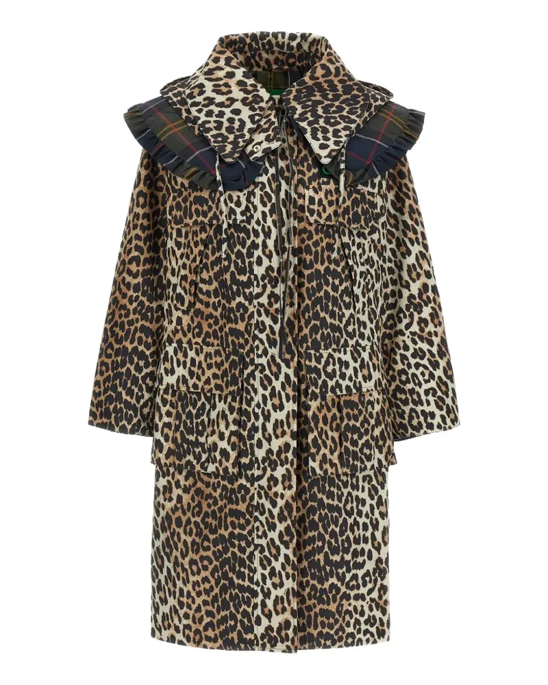 Barbour x Ganni animal print ruffled parka - Braun Braun