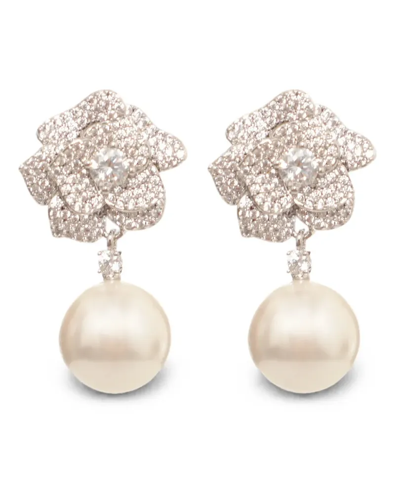 Self-Portrait mini crystal-embellished flower-drop earrings - Silber Silber