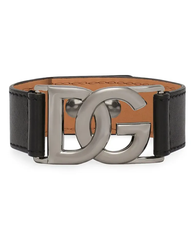 Dolce & Gabbana Lederarmband mit Logo-Schild - Schwarz Schwarz