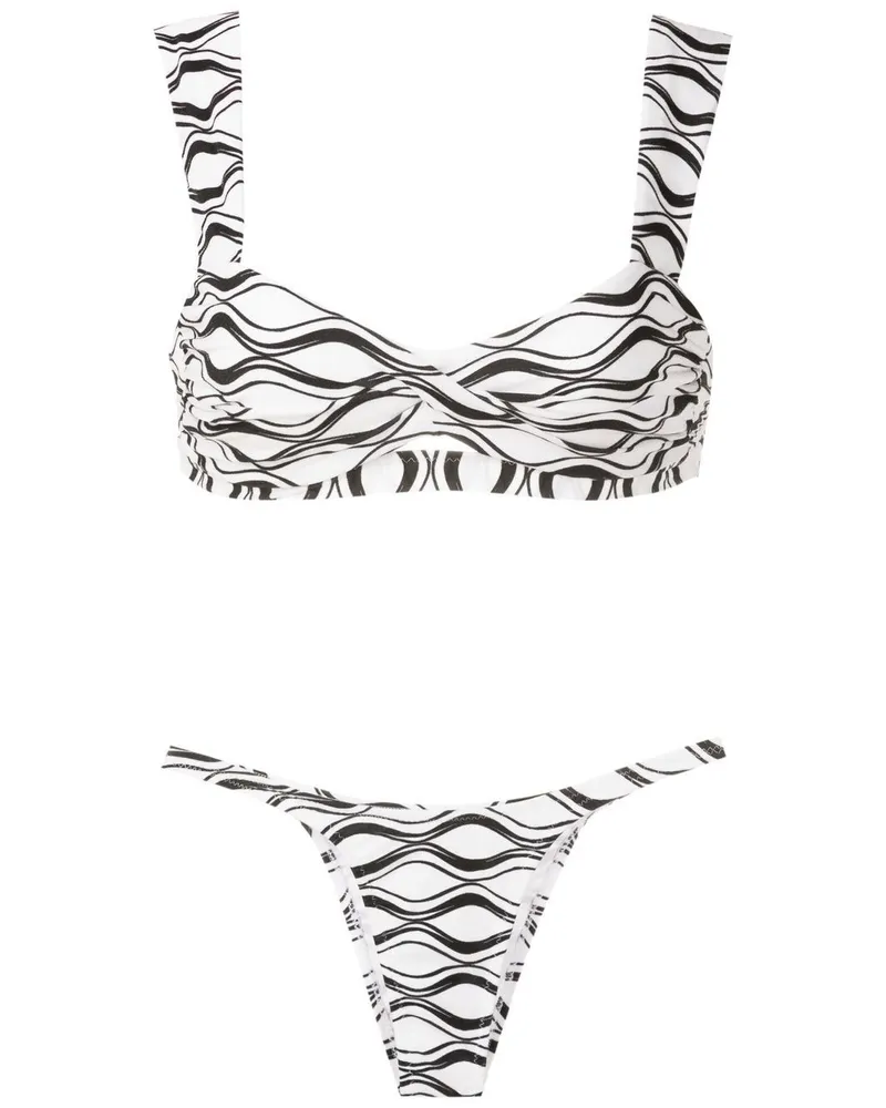 Amir Slama Bikini mit Wellen-Print - Weiß Weiß