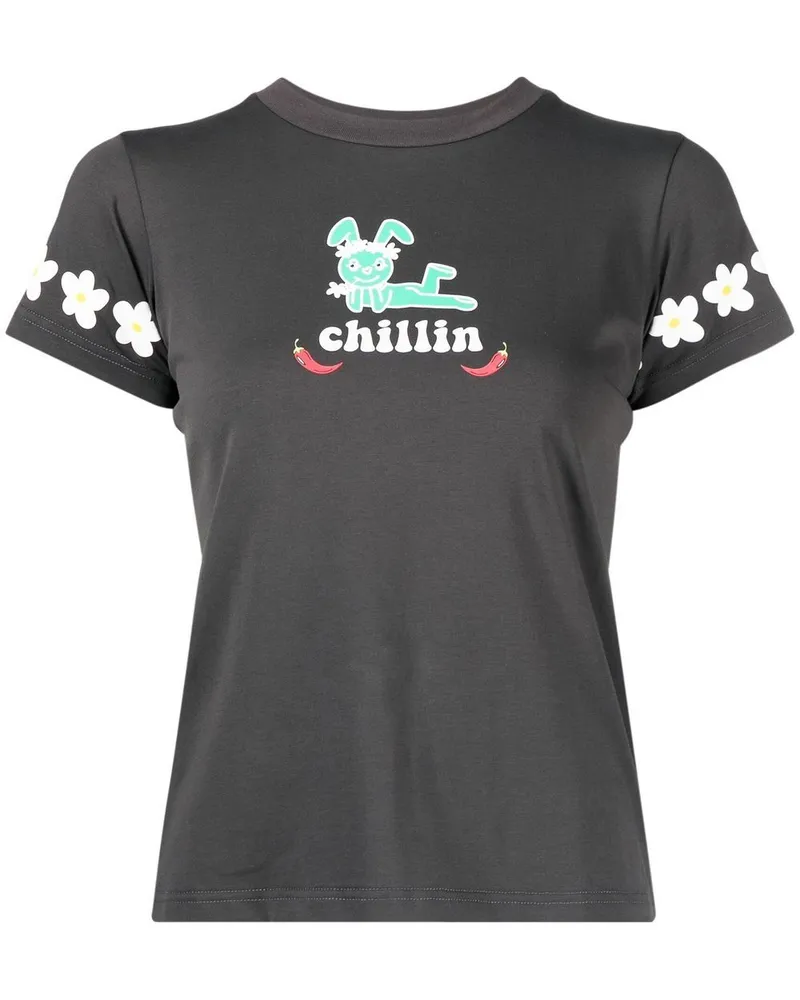 Natasha Zinko T-Shirt mit Chillin-Print Grau