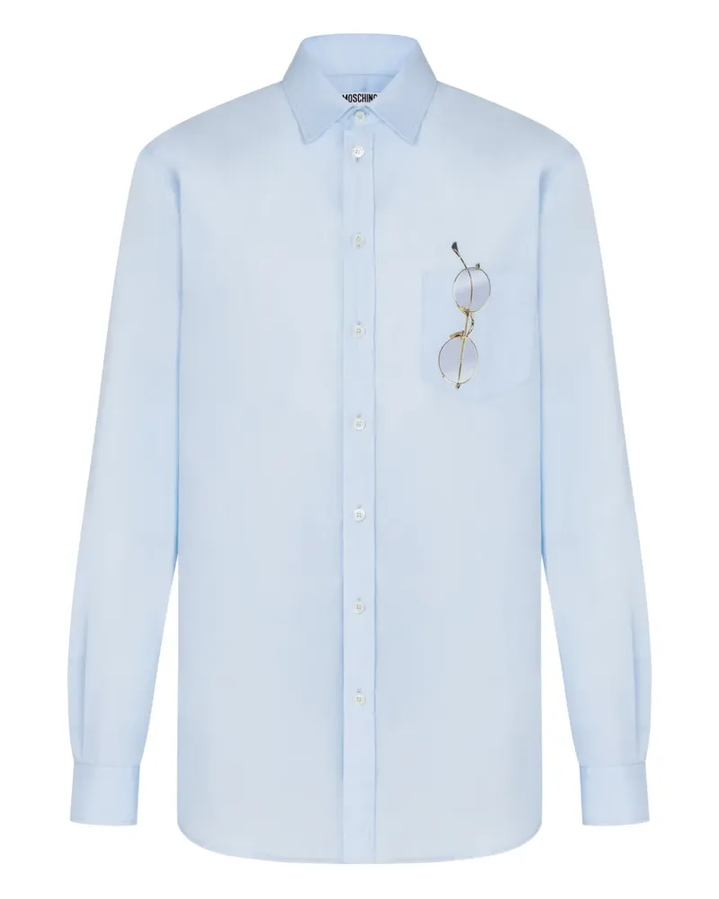Moschino glasses-print cotton shirt - Blau Blau