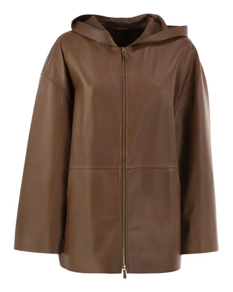 Max Mara Lederjacke mit Kapuze - Braun Braun