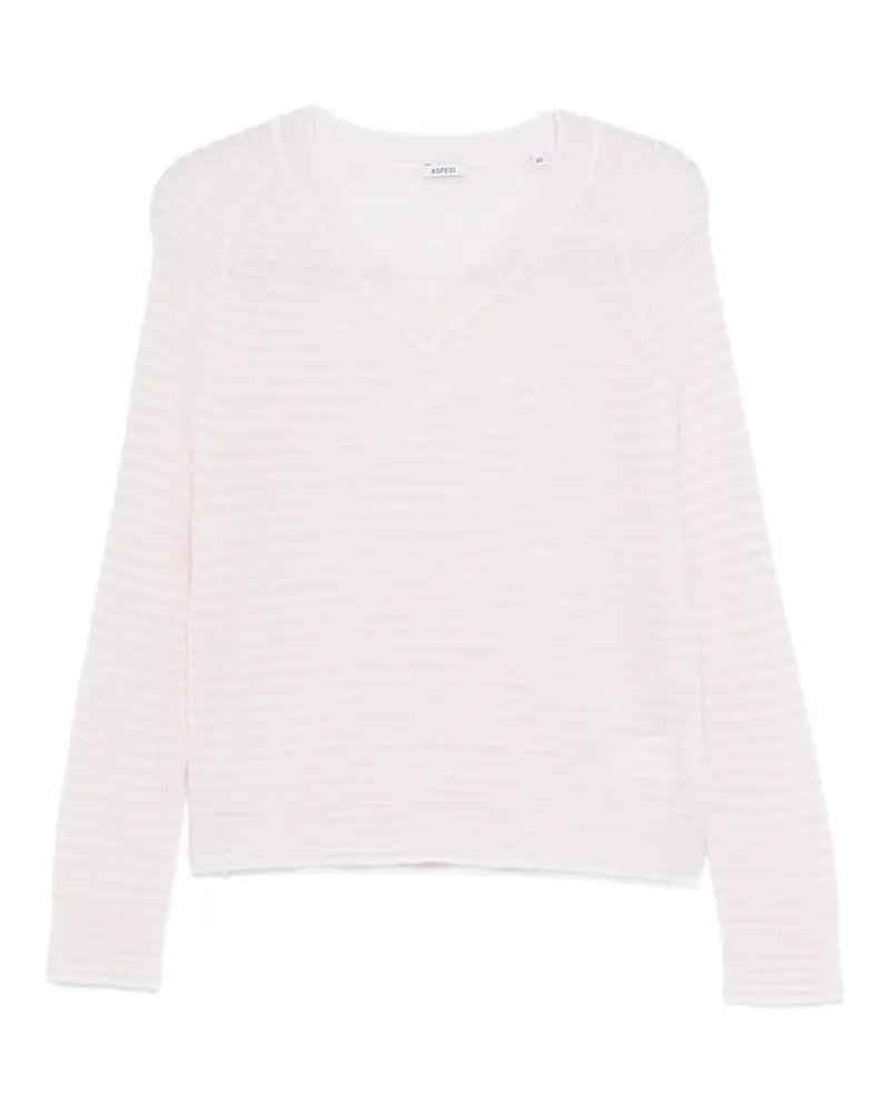 ASPESI Gestreifter Pullover mit V-Ausschnitt - Rosa Rosa