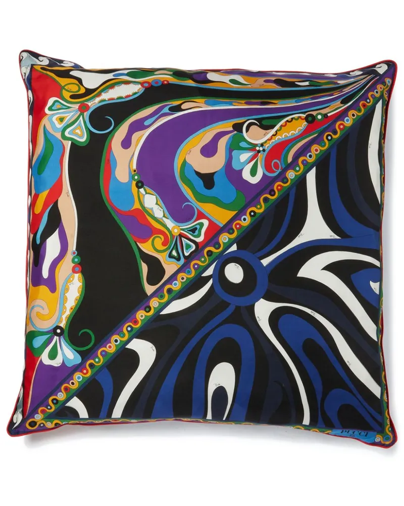 Emilio Pucci Seidenkissen mit Patchwork-Print - Grün Grün
