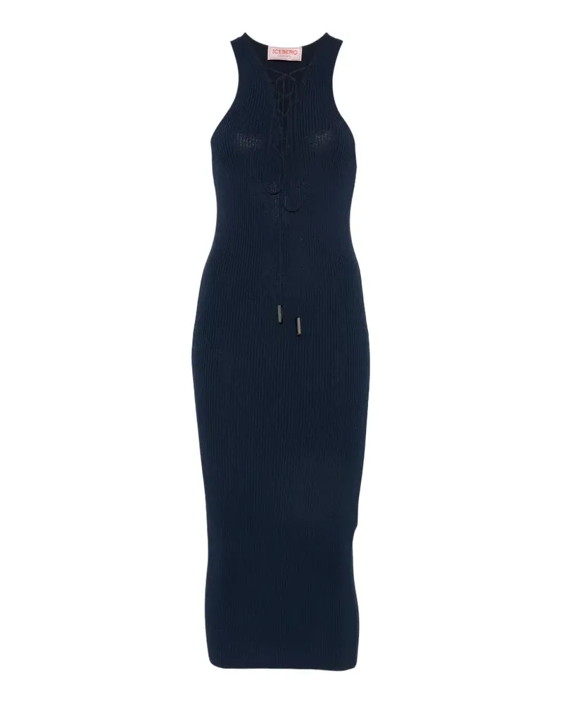 Iceberg lace-up ribbed-knit midi dress - Blau Blau