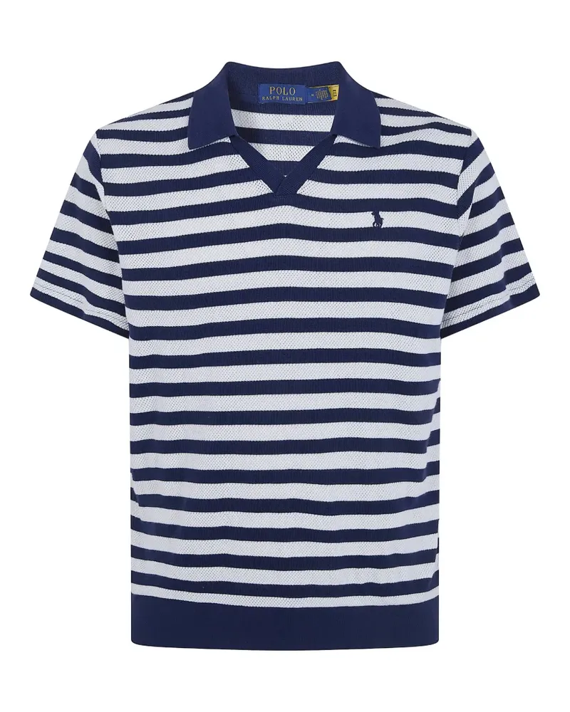 Ralph Lauren pointelle-knit striped polo shirt - Blau Blau