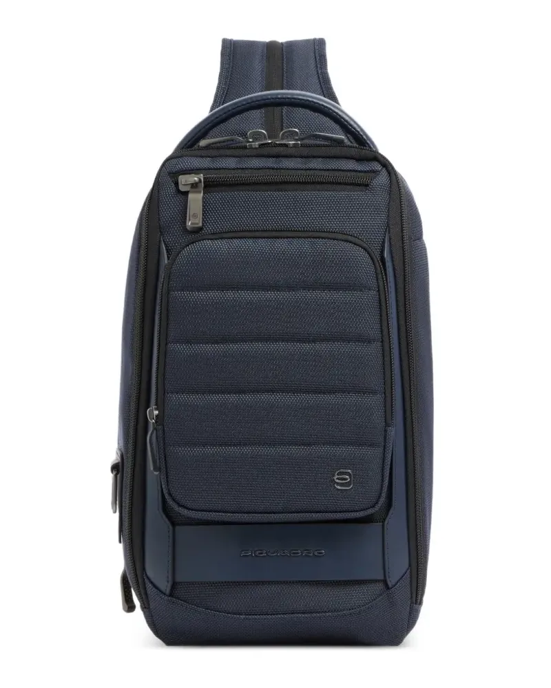Piquadro Schultertasche mit Logo-Schild - Blau Blau