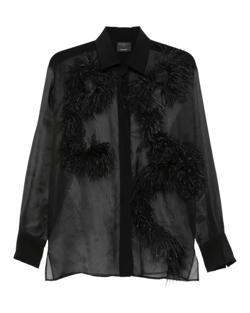 Antonelli Firenze feather-trim sheer shirt - Schwarz Schwarz