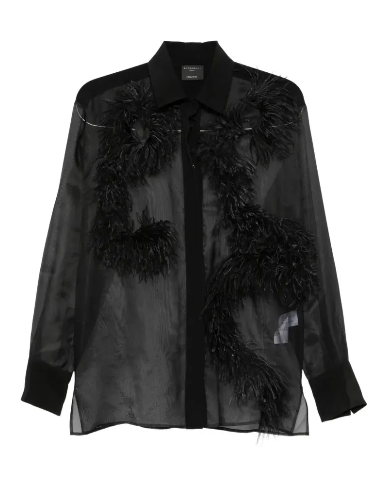 Antonelli Firenze feather-trim sheer shirt - Schwarz Schwarz