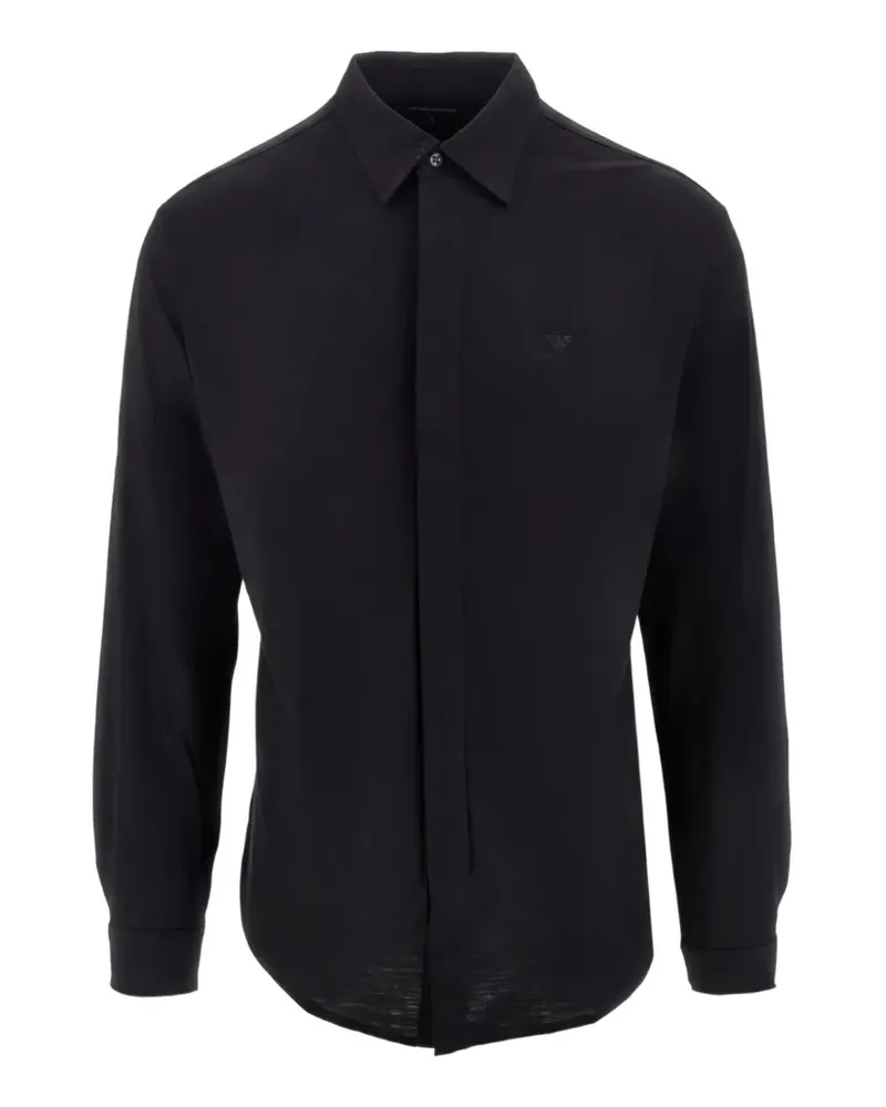 Emporio Armani Hemd mit Logo-Stickerei - Schwarz Schwarz