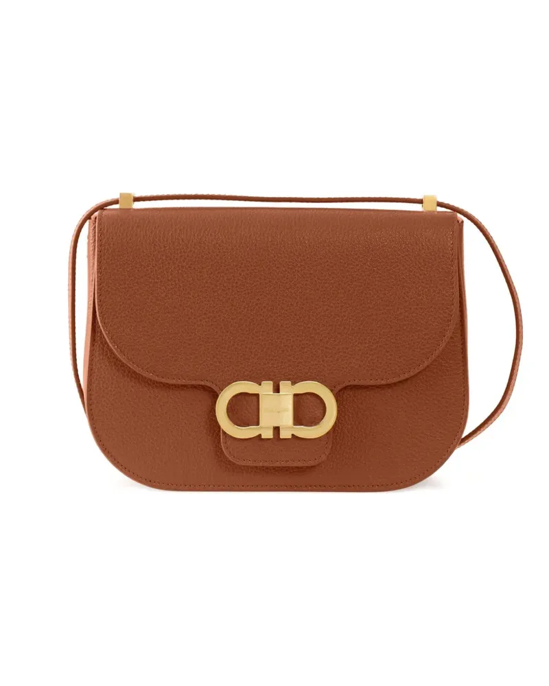 Ferragamo Mini Double Gancini Schultertasche - Cognac Cognac
