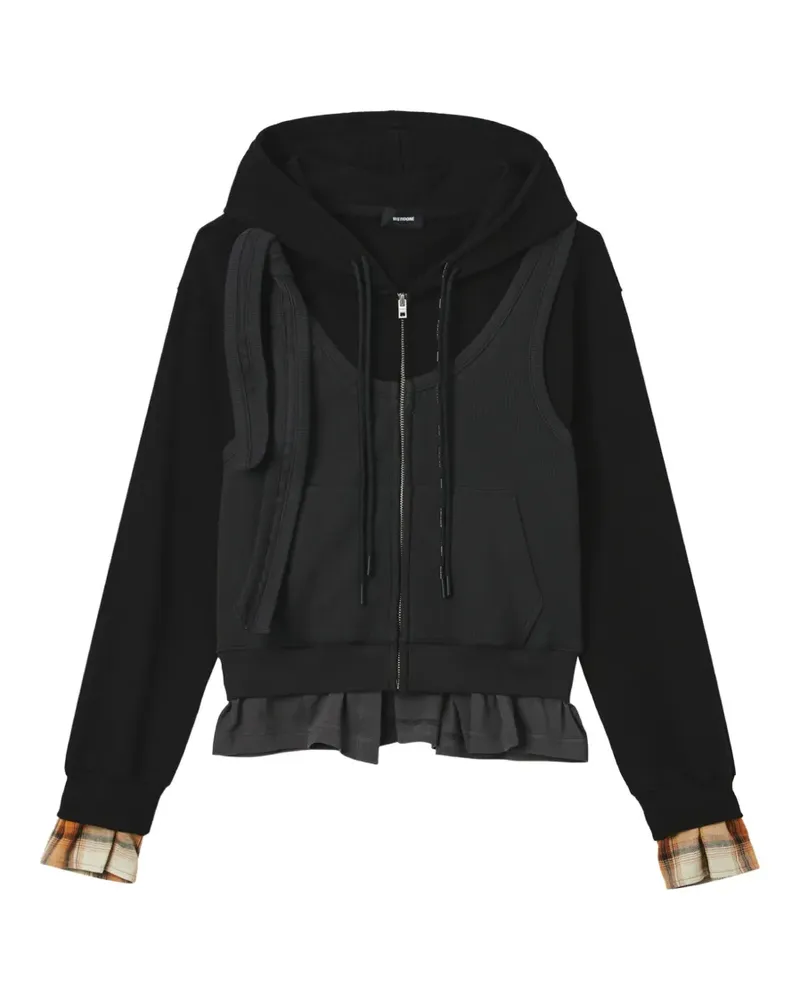 WE 11 DONE layered ruffled zip-up hoodie - Schwarz Schwarz
