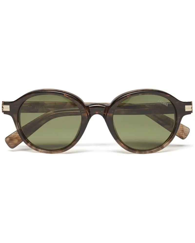 Ermenegildo Zegna Sonnenbrille mit ovalem Gestell - Braun Braun