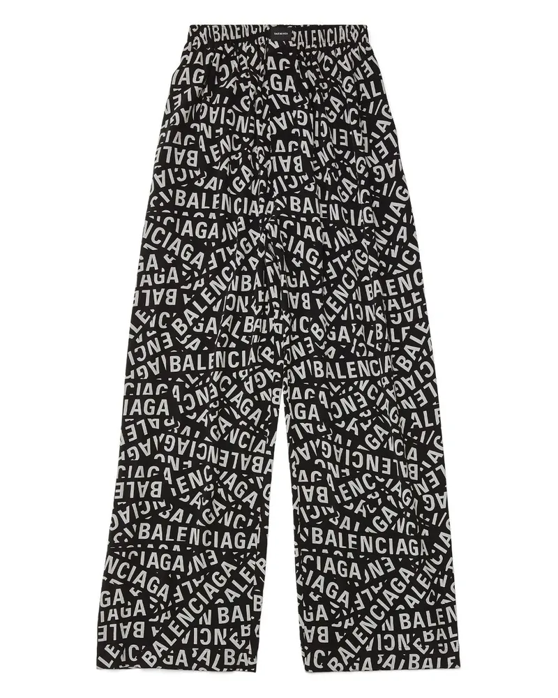 Balenciaga Pyjama-Hose mit Logo-Print - Schwarz Schwarz