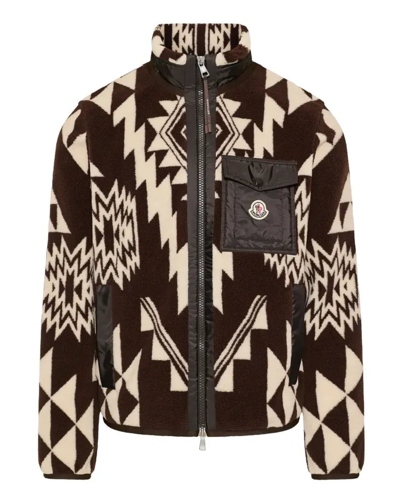 Moncler Fleece mit Jacquard-Strick und Reißverschluss - Braun Braun