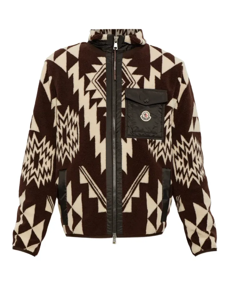 Moncler Fleece mit Jacquard-Strick und Reißverschluss - Braun Braun