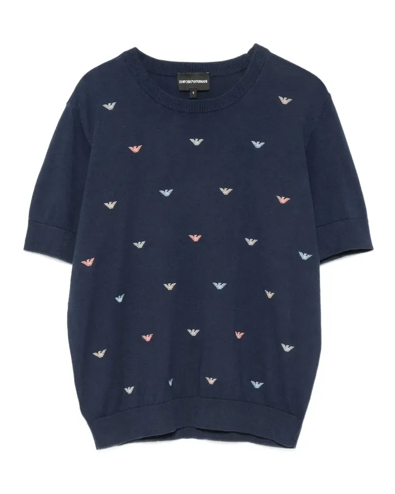 Emporio Armani Kurzärmeliger Pullover mit Logo-Stickerei - Blau Blau