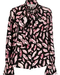 Diane von Furstenberg Schluppenbluse mit Lippen-Print Schwarz