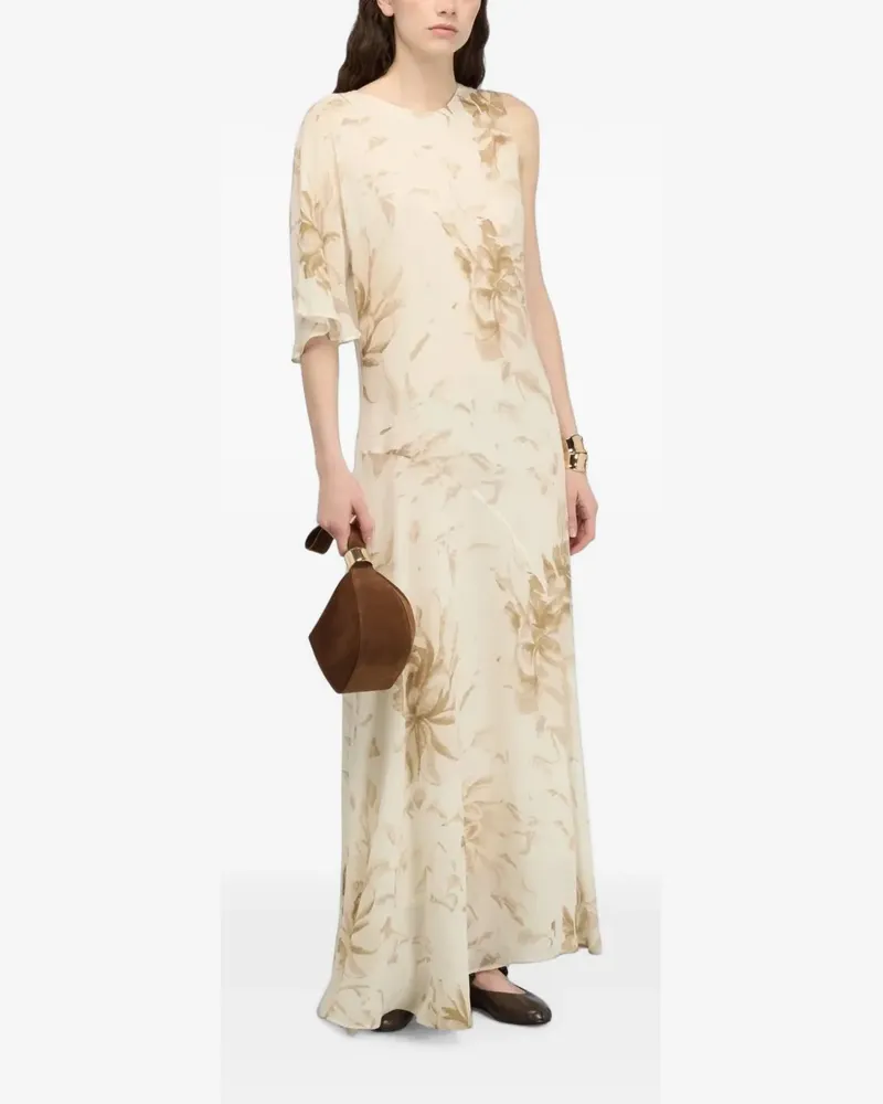 Semicouture Serena floral-print one-shoulder maxi dress - Nude Nude