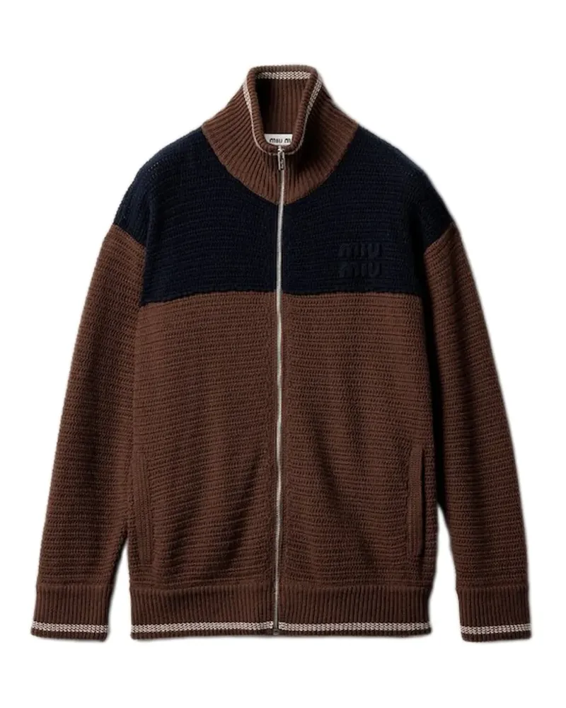 Miu Miu Reißverschluss-Cardigan mit Logo - Braun Braun