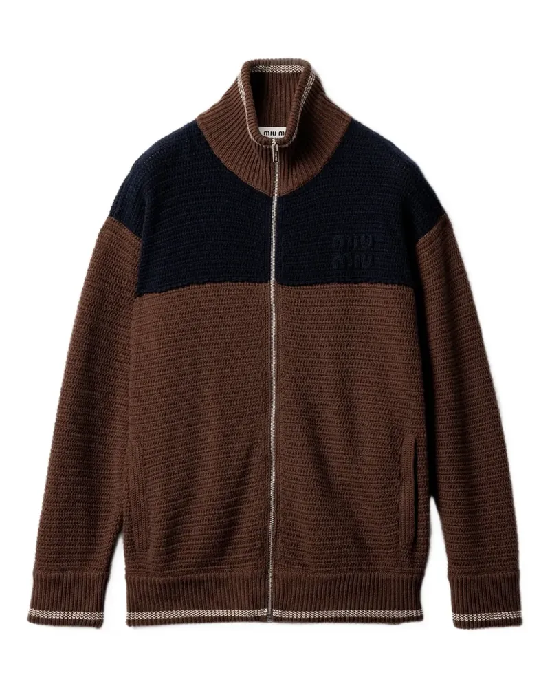 Miu Miu logo-detail zipped cardigan - Braun Braun