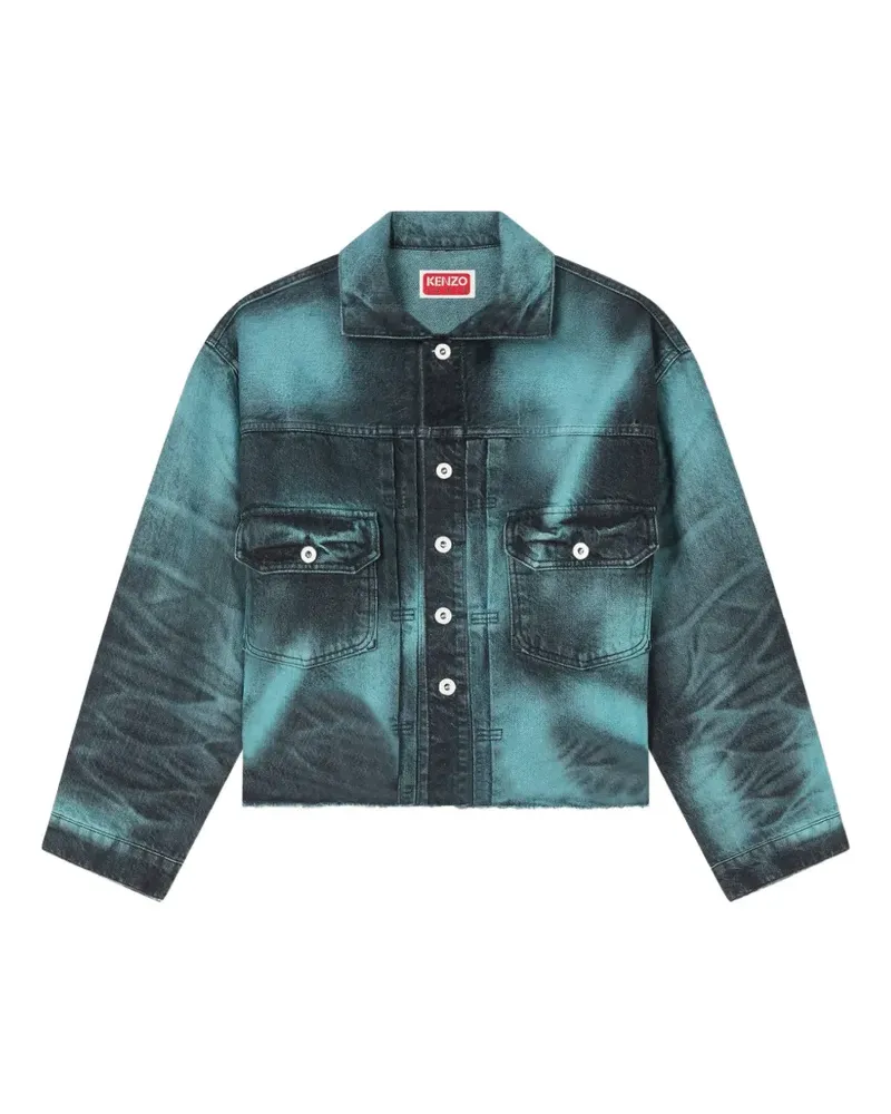 Kenzo Boke Flower logo-print raw-cut denim jacket - Blau Blau