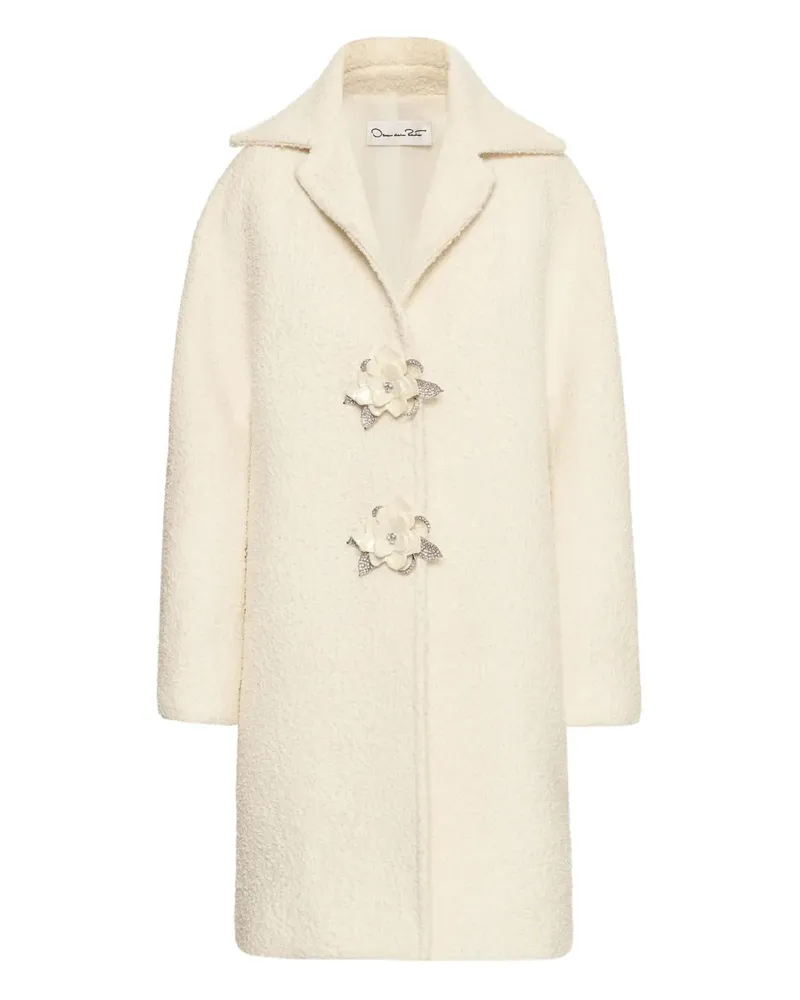 Oscar de la Renta Bouclé-Mantel mit Blumenknöpfen - Nude Nude