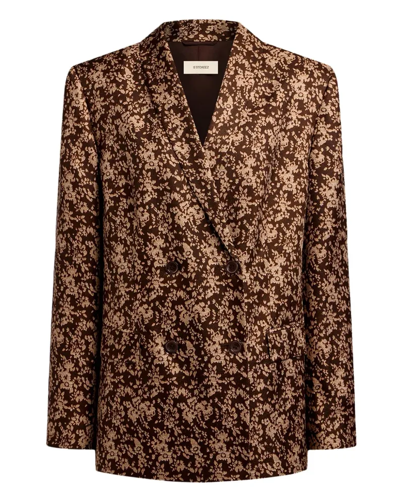 12 STOREEZ Doppelreihiger Blazer mit Blumen-Print - Braun Braun
