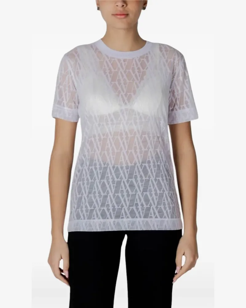 Armani Exchange monogram-pattern sheer T-shirt - Weiß Weiß