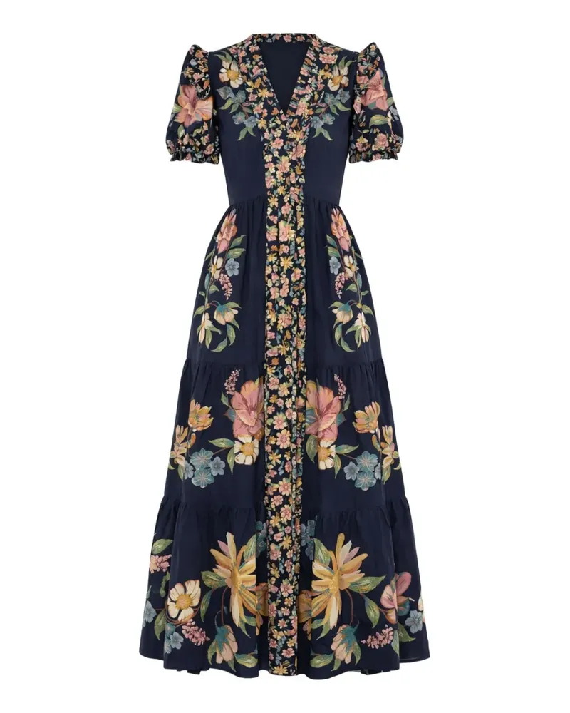 FARM Rio Maxikleid mit Blumen-Print - Blau Blau