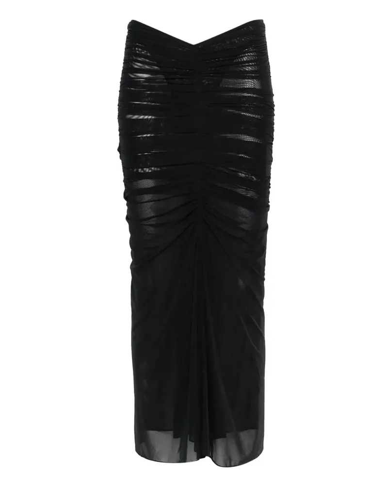 Thierry Mugler Midirock aus gerafftem Mesh - Schwarz Schwarz