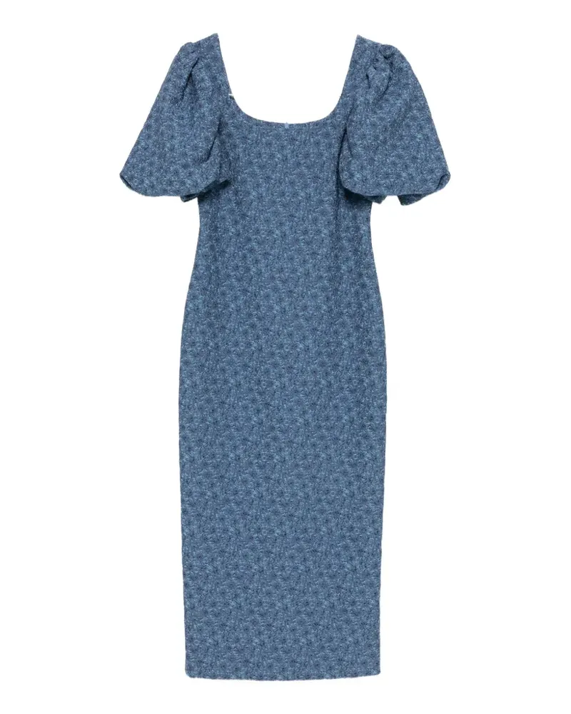 Max Mara floral-jacquard puff-sleeve dress - Blau Blau