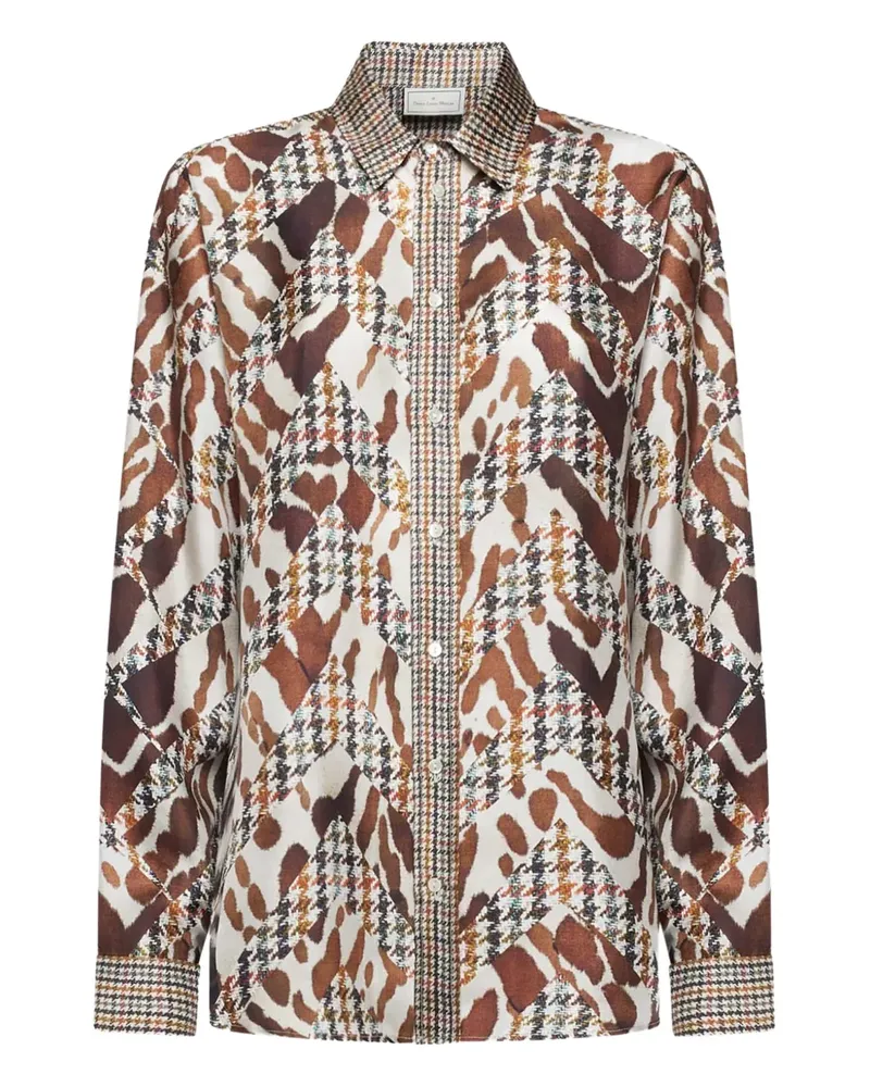 Pierre-Louis Mascia houndstooth-print silk shirt - Nude Nude