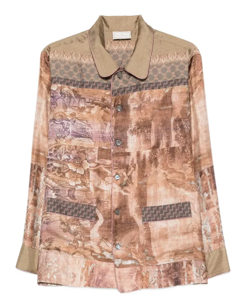 Pierre-Louis Mascia graphic-print button-up silk shirt - Nude Nude