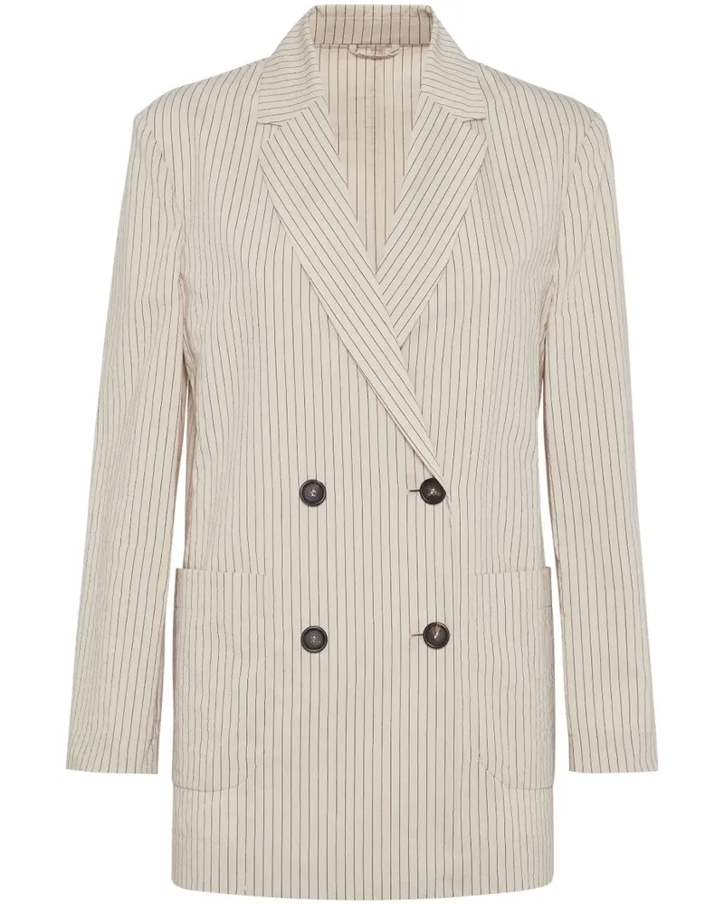 Brunello Cucinelli Doppelreihiger Blazer mit Streifen - Braun Braun