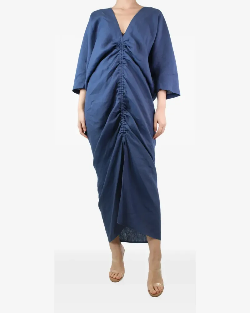 Piece of White gathered V-neck midi dress - Blau Blau