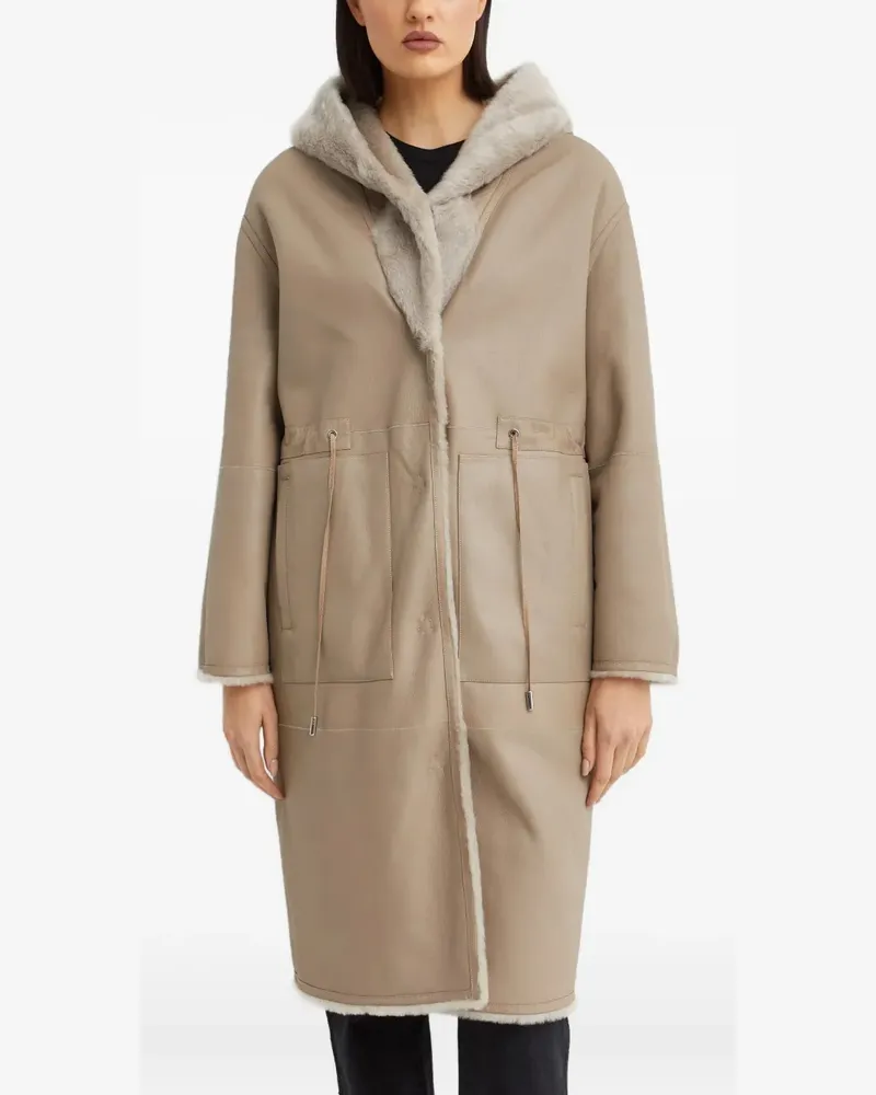 Yves Salomon hooded single-breasted coat - Nude Nude