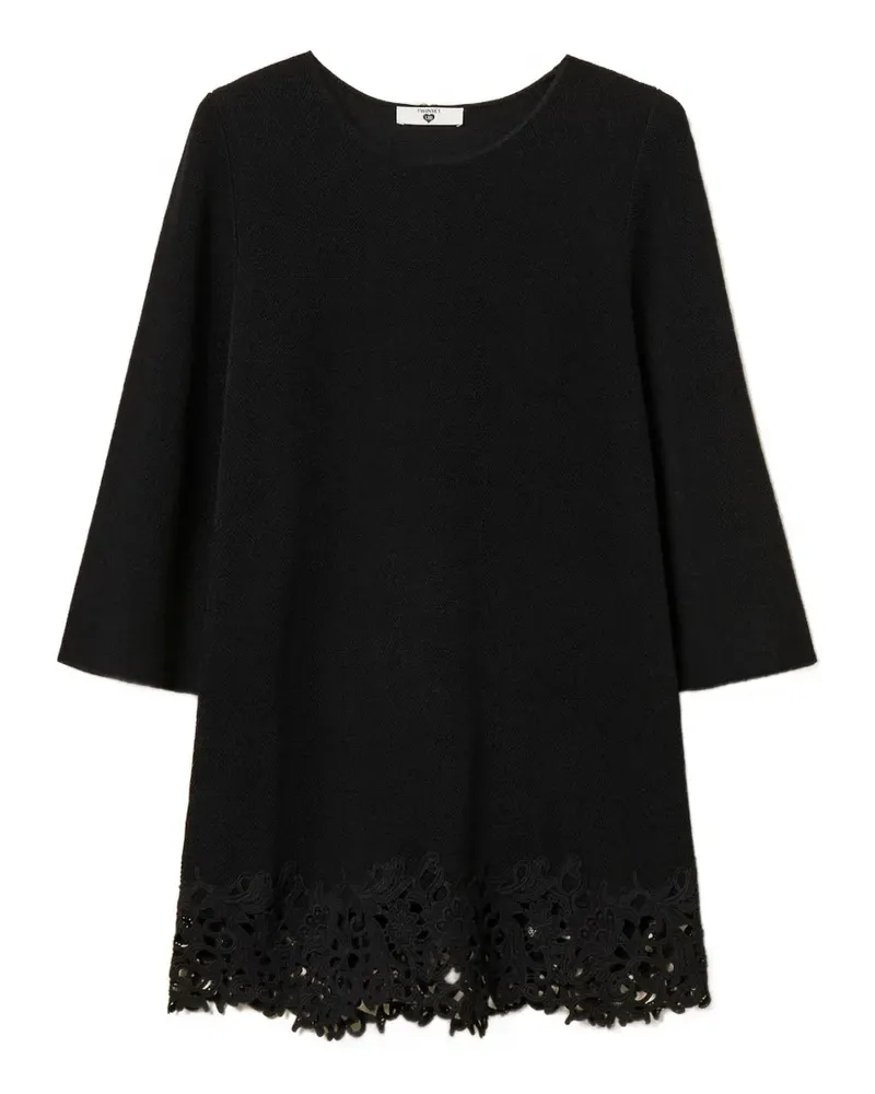Twin-Set lace-hem quarter-sleeve tunic - Schwarz Schwarz