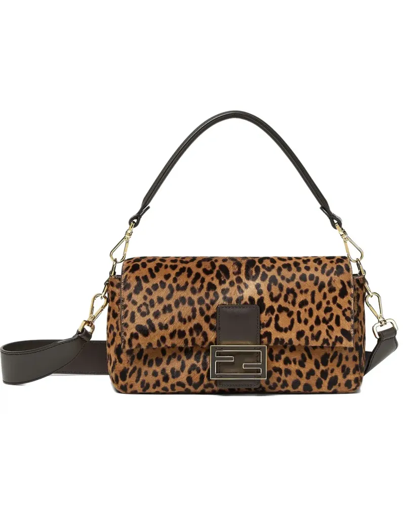 Fendi Baguette® leopard-print logo-plaque tote bag - Braun Braun