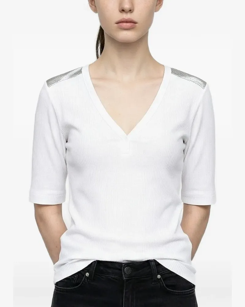 Brunello Cucinelli ribbed V-neck T-shirt - Weiß Weiß